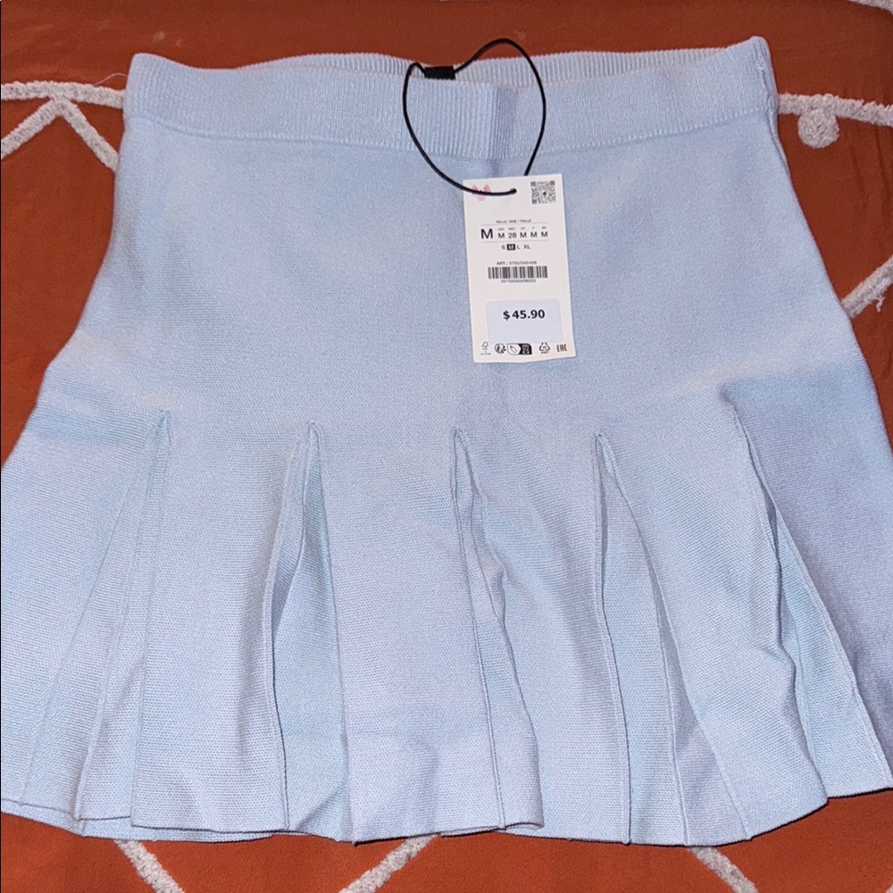 Zara Blue Skater Mini Skirt with Pleats